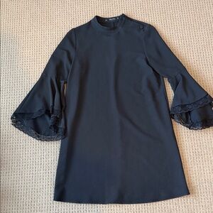 Zara Black Long-Sleeve Bell-Sleeve Mini Dress